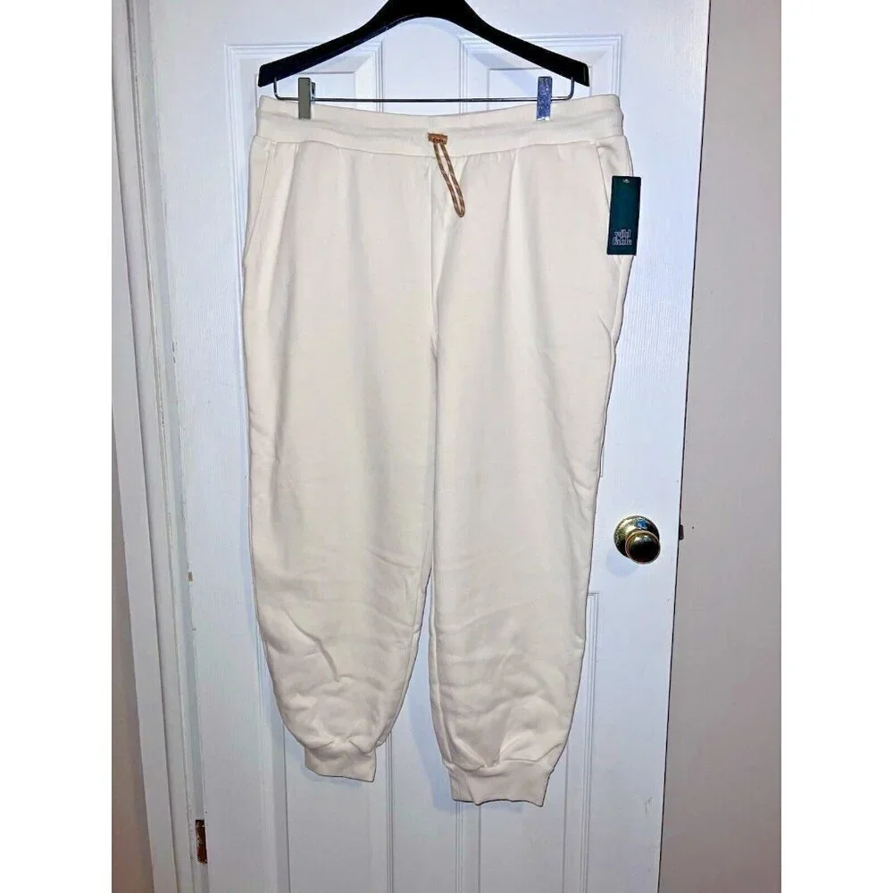 NWT WILD FABLE Womens Cream Sweatpants Elastic Drawstring Waist Pockets